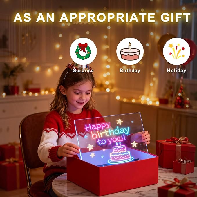 LED Drawing Board for Kids, 13.7" Light Up Doodle Board with 8 Color Modes, Thickened Scratch-Resistant Dry Erase Note Board, USB Powered Glow Art Pad, Complete Art Set, Birthday Gifts for Boys Girls