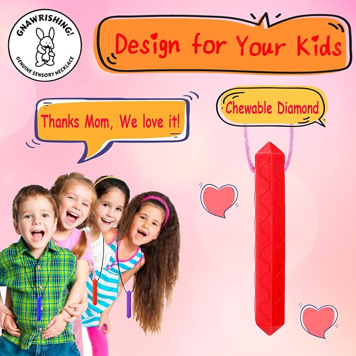 Sensory Chew Necklace, 8 Pack Diamond Chew Necklaces for Sensory Kids, Made from Food Grade Silicone for for Autistic, ADHD, Oral Motor Boys and Girls Children (Rainbow Color)