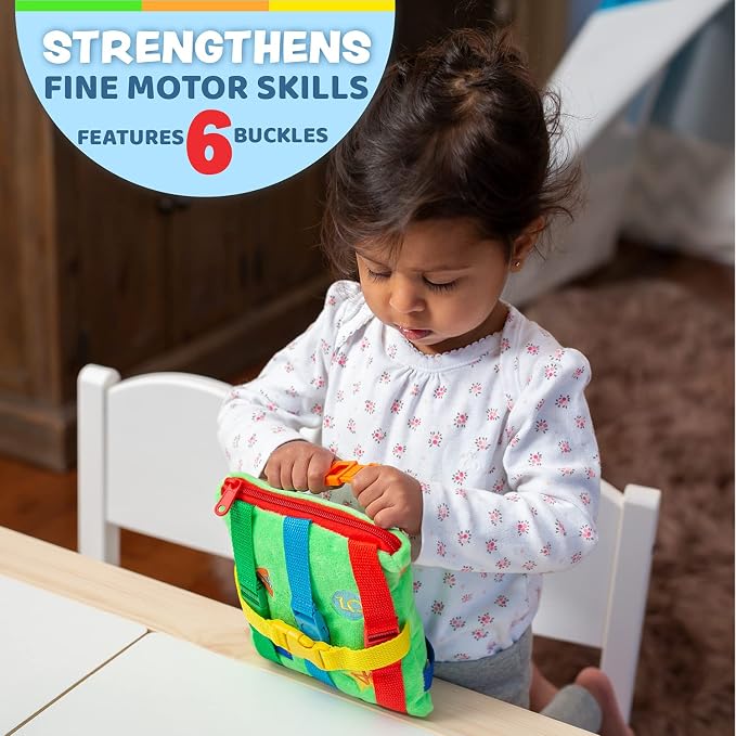Buckle Toy - Buster Square - Learning Activity Toy - Develop Fine Motor Skills and Problem Solving - Easy Travel Toy - Educational Classroom Must Have
