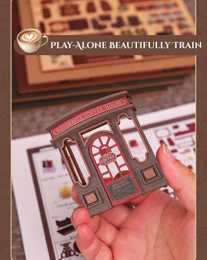 Letter Coffee DIY Miniature House Kit with LED Light - Assembled Dollhouse Kit for Shelf Decor - Wood 3D Puzzles Tiny House Book Nook - Creative Gift for Adults at Birthday Christmas