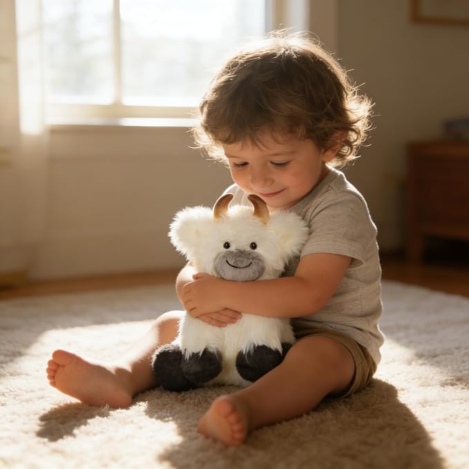 Hopearl Adorable Plush Yak Cow Toy Floppy White Yak Soft Kawaii Stuffed Animal Cute Birthday Holiday Gift for Boys Girls Kids Toddlers, White, 10''