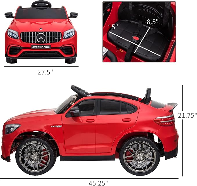 Aosom 12V Toddler Ride On Car with Remote Control, Mercedes Benz AMG GLC63S Coupe, Electric Car with 2 Speed, MP3 Player, Light, Horn, Songs, Suspension, Red