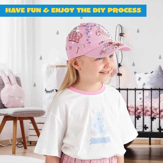 Klever Kits Decorate Your Own Baseball Cap with 7 Sheets Gems Stickers, Art & Crafts Kit for Kids, Fun Creative DIY Toys for Kids Girls
