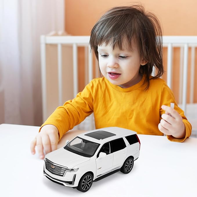 WAKAKAC Toy Car Compatible for 1:24 Escalade SUV Model Car, Alloy Pull Back Diecast Collectible Car with Sounds＆Lights for Kids Boys Girls and Adults, Gift White