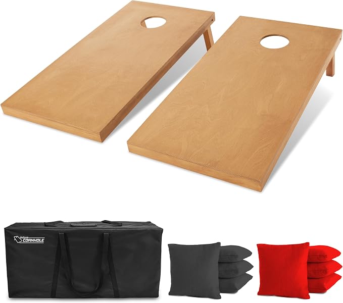 GoSports 4 ft x 2 ft Regulation Size Wooden Cornhole Boards Set with Light Brown Finish - Includes Carrying Case (Choose Your Colors)