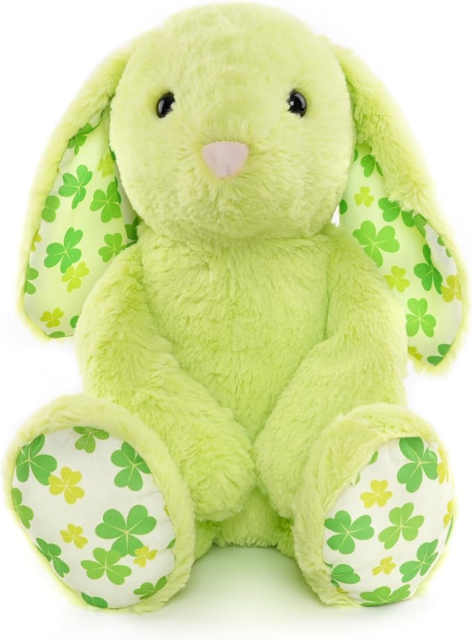 WEIGEDU Green Rabbit Bunny Stuffed Animal Plush Toy, 17.7" | Floppy Ears, Shamrock Print, For Kids, Boys, Girls, Babies, St. Patrick's Day, Birthday, Easter, Christmas Gift