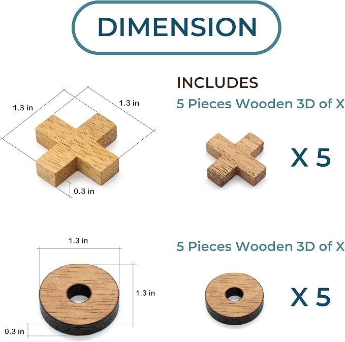 BSIRI Tic Tac Toe Wooden Board Games (Only X-O Pieces)- Unique Gifts, Fun Gifts for Adults and Use as Living Room Rustic Table Decor Ideal for Coffee Table Decor