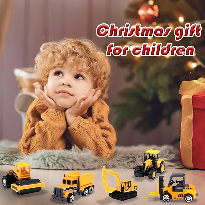 Oriate Construction 6PCS/Set diecast car, Including bulldozers, Forklift, Excavator & Other Educational Indoor & Outdoor Toy Cars, mini car Models for Boys and Girls 3 Years Old Birthday Easter Gifts