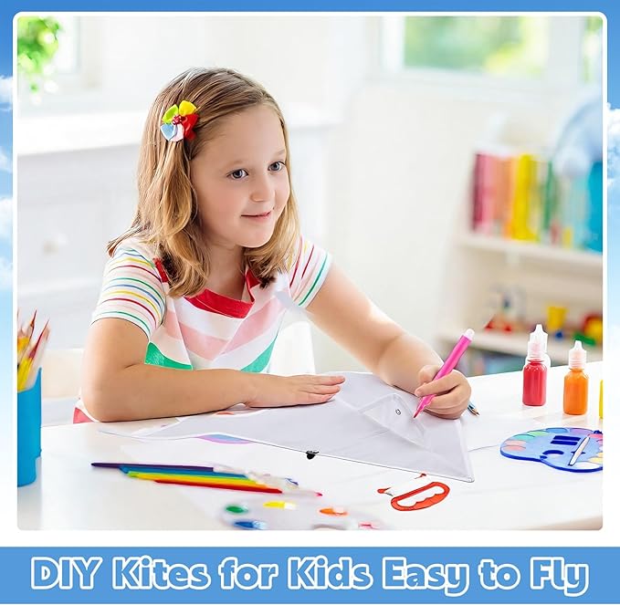 Honoson 20 Pieces DIY Blank Kite with Watercolor Pens and String 20 Inch Making Craft Kits Decorating Coloring Kite Pack for Outdoor and Activities