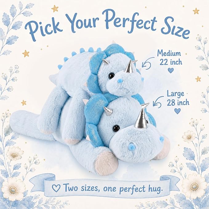 gnomantic Triceratops Weighted Stuffed Animals - 22 Inch 4.5 Pounds Weighted Plushies Dinosaur Stuffed Animals - Big Dino Plush - Cute Plush Toy Gifts for Kids & Adults (Blue)