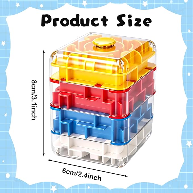 3D Rolling Ball Maze Cube, Large Labyrinth Puzzle, Brain Teaser Toy for Spatial Recognition and Logical Thinking (4 Sections)