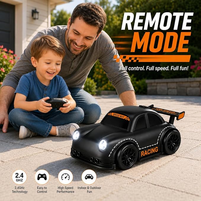 BYTEWAR 3-in-1 Smart RC Car with Follow & Escape Modes, 360° Stunt Drift, Car Simulated Sounds and Headlights, Kids Toys for Age 3+