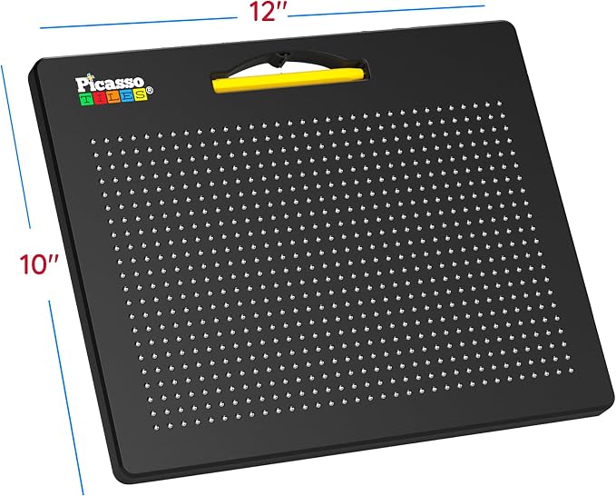 PicassoTiles 2-in-1 Magnetic Drawing Board Toy 12x10 inch Large Magnet Bead Tablet Pad with 2 Facings Alphabet STEM Free Style Educational Erasable & Reusable Learning Writing Playboard in Black PTB04