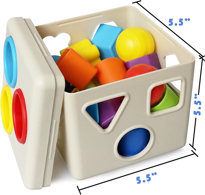 Kiddie Play Shape Sorter Learning Toys for Toddlers 16 pcs Baby Plastic Blocks Shape Sorting Cube