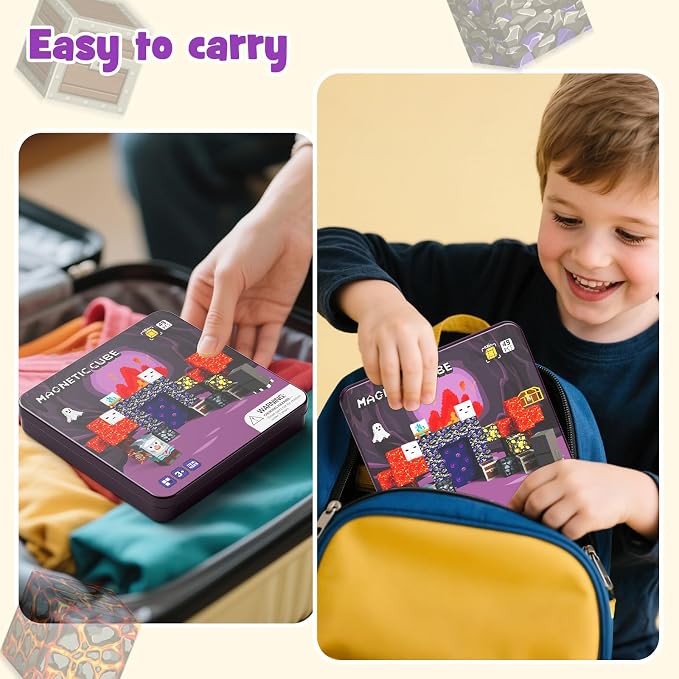WMXDU Mini Magnetic Blocks, Magnetic Cubes Game with Iron Box 49 PCS Magnet Tiles Building Blocks Toddler Toy STEM Sensory Outdoor Creative Kids Travel Toys for 3+ Year Old