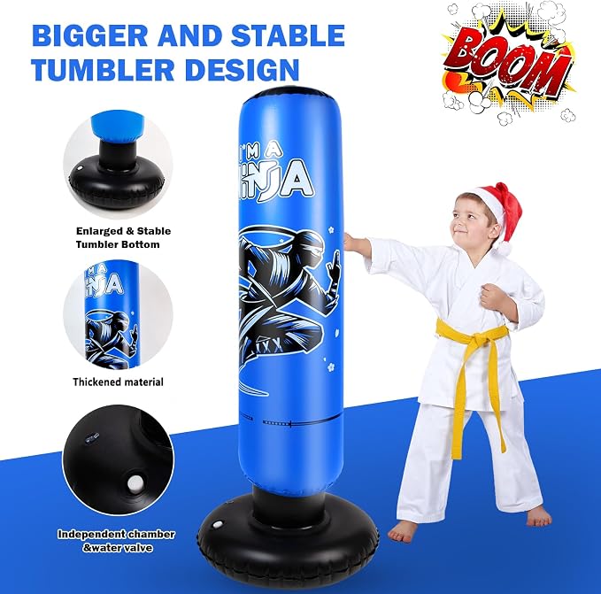 Onirii Kids Inflatable Punching Bag | Large Stable Kids Inflatable Boxing Bag Toy Set with Gloves for Boys & Girls Age 3-12 for Taekwondo,MMA and Practicing Karate