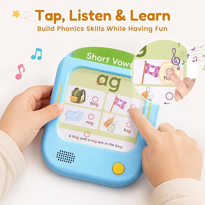 JoyCat Kids Learning Tablet, Phonics Learning Pad with 156 Pages Talking Flash Cards, 5 Level Progress Phonics Educational Toy, Learn to Read, Birthday Gift for Boys Girls Ages 3-8