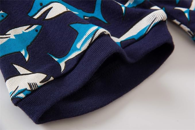 Popshion Little Boys 2 Piece Short Pajamas Train Shark Sleepwear 100% Cotton Toddler Dinosaur Pjs Summer Kids Clothes 2-7T