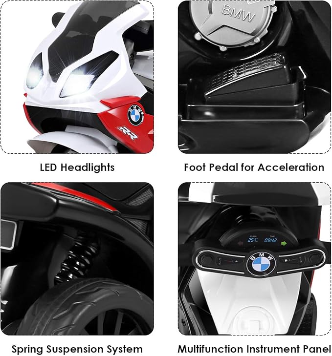 Costzon Kids Electric Ride on Motorcycle, Licensed BMW 6V Battery Powered Toy w/Headlights &Music, Pedal, 3 Wheels for Children Boys & Girls (Dark Red)