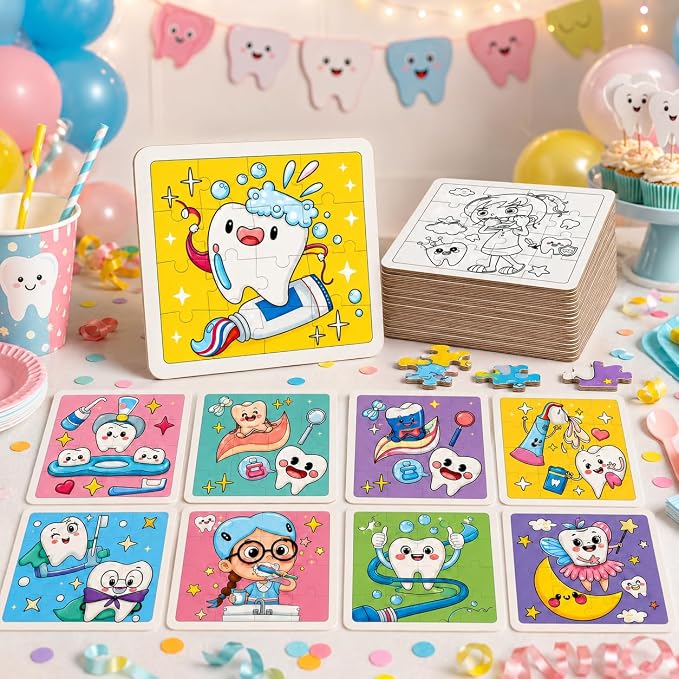 Cinrobiye 24 Pack Tooth Fairy Coloring Puzzle Set, DIY Lost Tooth Activity Gift Set for Party Favors, Classroom Rewards, Dental Celebration and School Events