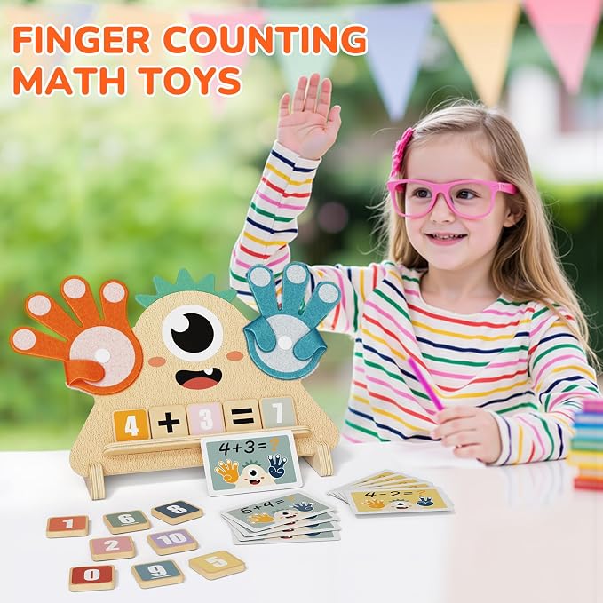 Finger Counting Math Toy for Kids 3-5, Montessori Monster Math Toy with Number Blocks, Hands-On Addition & Subtraction Learning Toy, Educational Birthday Gift for Toddlers