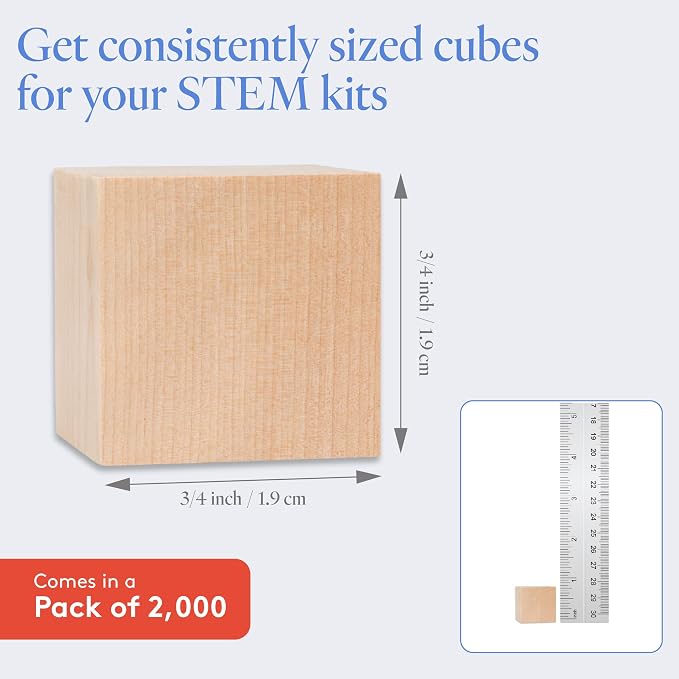 DIY Wooden Cubes 3/4-inch, Pack of 2000 Small Blank Wooden Blocks, Unfinished Wood Blocks for Crafts, STEM, Dice, and Building Blocks for Stacking, by Woodpeckers