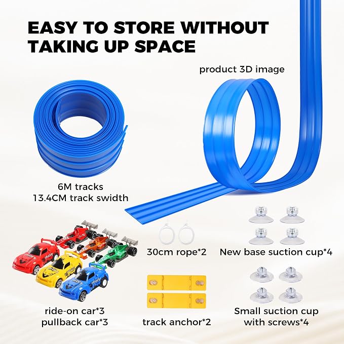 Flexible Race Track Toys for Kids: 20 Ft Flex Race Car Ramp Track with Suction Cups - Rolls Up Portable DIY Racetrack with 4 Racing Cars- Birthday Gifts for Boys Girls Ages 3+