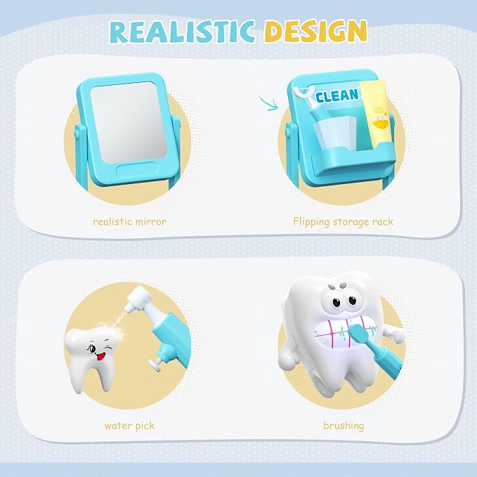 Play Sink with Running Water, Toy Sink Auto Water Cycle System, Play Sink Toys for 2 3 4 Year Old Boys, Dentist Play Set with Oversize Teeth, Pretend Play Toys, Birthday Gifts for 2 3 4 Year Old