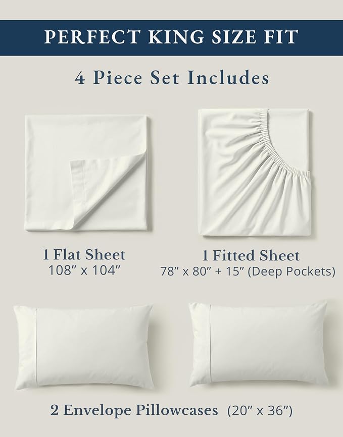 LANE LINEN King Size Bed Sheets 100% Organic Cotton 4pc Soft - Glacier Grey | 100% Organic Cotton Percale King Sheet Set - Affordable Organic Luxury, Honest-Price Organic Quality, For Hot Sleepers