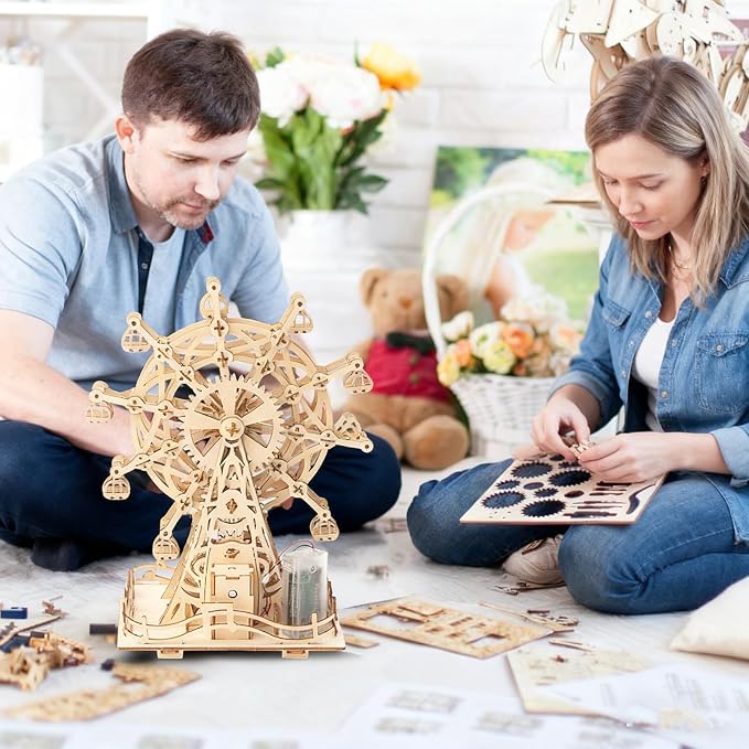 Solar 3D Wooden Puzzles for Adults Birthday Gifts Wood Ferris Wheel DIY Model Kit Puzzle Building Toys for Adult Age 14+ Years Old