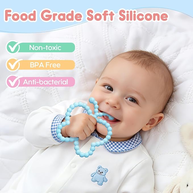 2 Pack Butterfly Teething Toys for Babies 3-6 6-12 Months, BPA Free Silicone Baby Teether Toys for Teething Relief, Easy-Grip Double Ring Infant Newborn Chew Toys for Sucking Needs