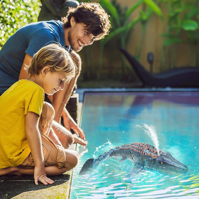 fromeasy Remote Control Dinosaur Toys for Kids 3 4 5 6 7, Mosasaurus Diving Toys RC Boat with Light and Spray Water for Swimming Pool Lake Bathroom Ocean Protector Bath Toys