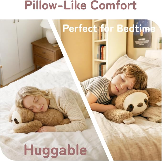 Niuniu Daddy 26" | 5LB Sloth Weighted Stuffed Animals for Adults Kids, Brown Sloth Weighted Lap Animal Plush Toy, Body Pillow for Every Comfort with Bag Stickers as Gift for Christmas Birthday