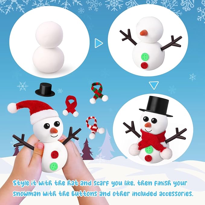 30 Pack Stocking Stuffers for Kids,Christmas Crafts for Kids Bulk,Build a Snowman Crafts Kit Modeling Clay,Christmas Stocking Stuffers Gifts Activities for Boys Girls (10 Snowman)