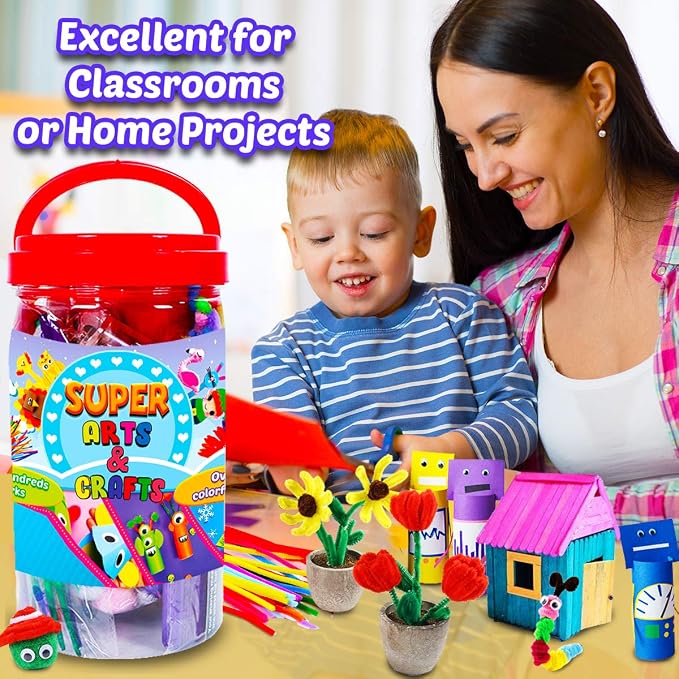 Goody King Arts and Crafts Supplies for Kids - Craft Art Supply Jar Kit for Student Age 4 5 6 7 8 9 10 Year Old Crafting Activity - Collage Arts Set for Toddlers Preschool DIY Classroom Home Project