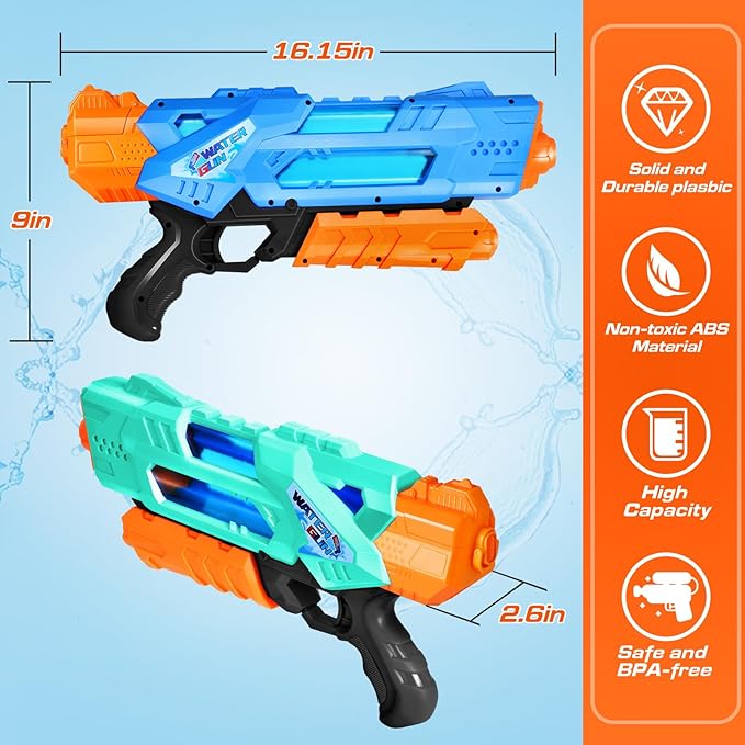 Quanquer Super Water Guns for Adults - 2 Pack Super Guns Water Soaker Blaster Squirt Toy 1200cc with Excellent Range - Gift Toys for Outdoor Swimming Pool Fighting Play (Blue Green)