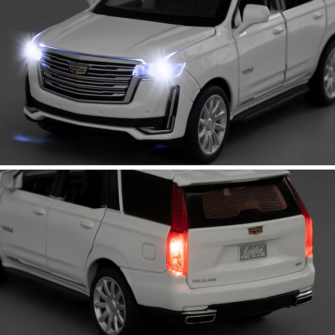 WAKAKAC Escalade SUV Model Cars, 1:32 Toy Cars Pull Back Die-cast Vehicles, Collectible Cars with Sounds＆Lights for Kids Boys Girls and Adults (White)
