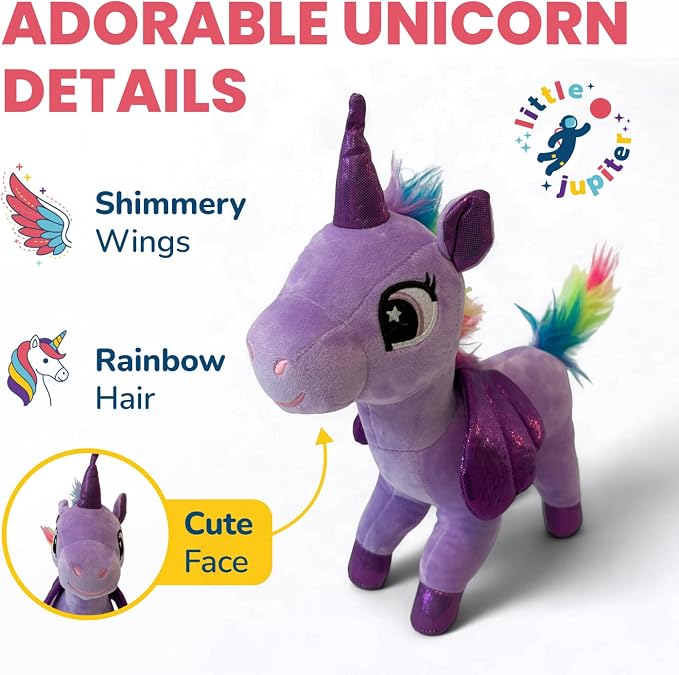Little Jupiter Plush Pet Set w/Purse - Unicorn Stuffed Animals for Girls - Plush Toy Gift for Girls Ages 3-7 yrs (Light Purple Unicorn)