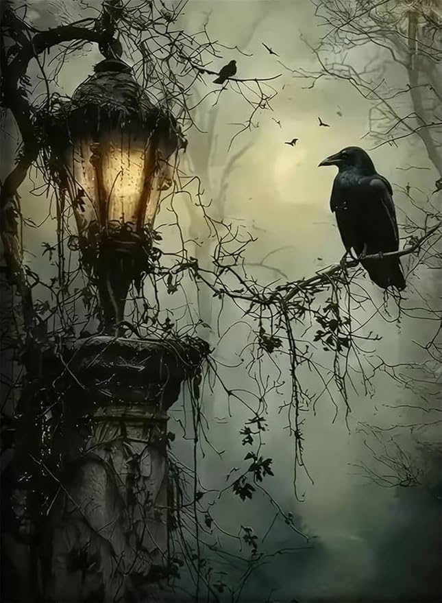 Paint by Numbers for Adults and Kids Beginner, Gothic Dark Horror Forest Crow Painting by Number Kits On Canvas, Number Artist Paint by Number Kit Oil Painting Acrylic Paints, Home Wall Decor Gift