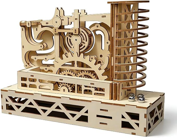 3D Wooden Puzzles for Adults, Motorized Marble Run Spiral Model Kit - Natural Wood DIY Craft Building Set, Unique Gift for Adults Men Women