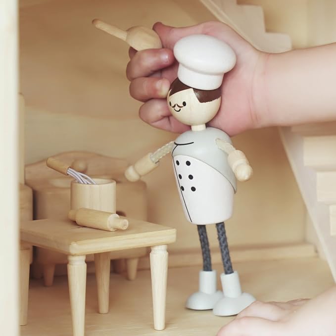 PlanToys® Wooden Victorian Kitchen Set | Montessori Dollhouse Kitchen Setup for Food Preparation, Social Skills & Imaginative Storytelling | Eco Friendly Wooden Dollhouse Kitchen Furniture