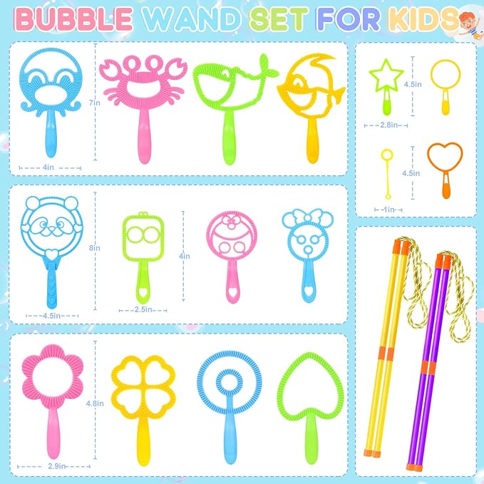 REZUCREY 32 Pcs Big Bubble Wands Toys Set, Giant Bubble Wands with Tray for Kids Summer Outdoor Toys Bubbles Party Favors Bubbles Maker Bulk for Kids Toddlers Boys Girls Age 3 4 5 6 7 8+