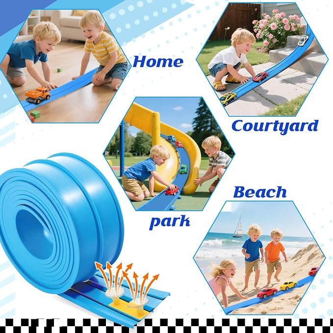 Gretex Flexible Race Track for Kids Ages 4-8: 15 Ft Flex Race Car Ramp Track With 6 Toy Cars Suction Cups, Portable DIY Racetrack Compatible With Diecast 1/64th Cars, Ideal Gift for Kids Toys Boys 3-5