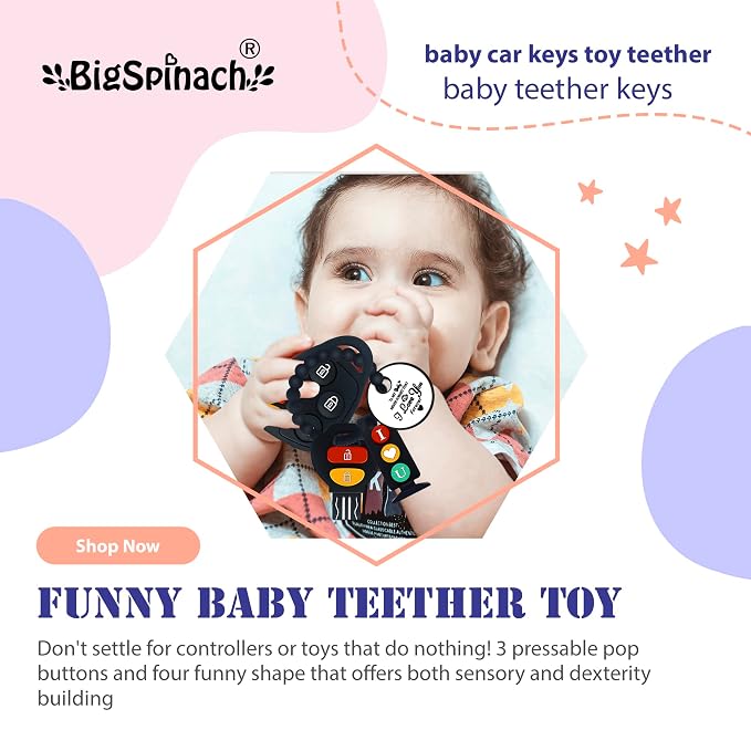 BIGSPINACH Baby Teething Keys Toys 6 to 12 Months,Gothic Car Teether Combo Set,Car Key Remote Toy Controller for Toddler(Gothic) (Gothic, Black)