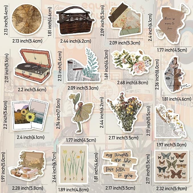 QTL Vintage Stickers for Women Adults, Retro Aesthetic Party Supplies, Waterproof Vinyl Stickers for Water Bottles and Laptop, 102PCS