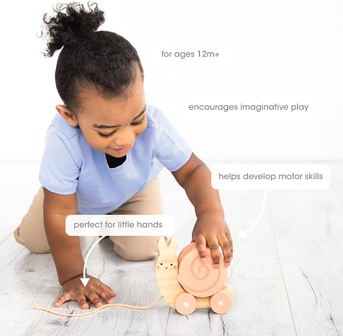 Pearhead Montessori Snail Pull Toy, Pull Along Wooden Toy, Early Development Push and Pull String Toy, Motor Skill Toy for Toddlers Ages 1+ Year