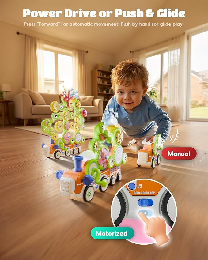 LIGHTDESIRE Toddler Toys Montessori Musical Train Set Gear Building Toys | Creative STEM Toys for 3 4 5 6 Years,Lights Electric Rotating Gear Learning Toys,Birthday Gifts for Toddler Boy Girl,Upgraded