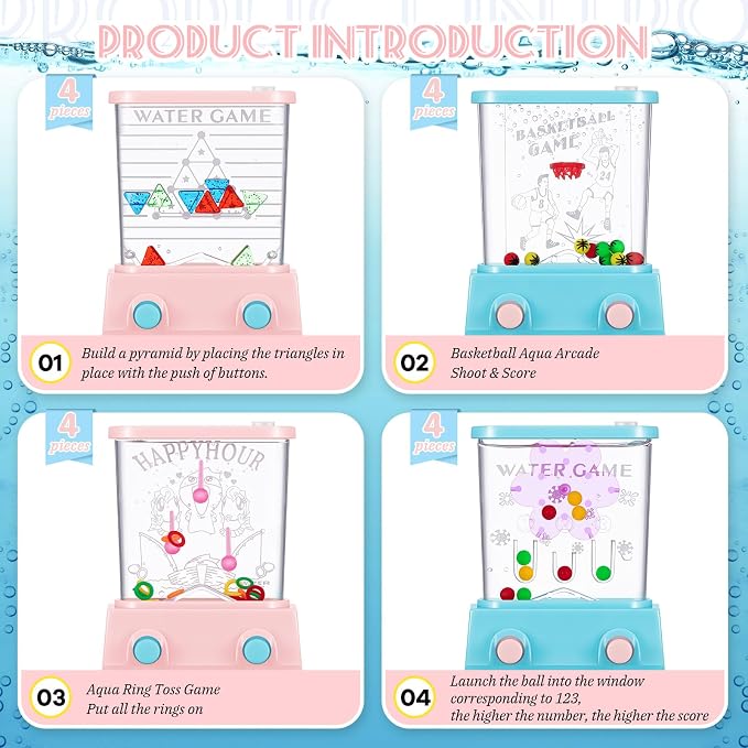 Zhanmai 16Pcs Handheld Water Games Mini Arcade Fish Ring Toss Basketball, Water Ring Toss Handheld Toys for Kids Adults, Retro Games for Beach Toy Party