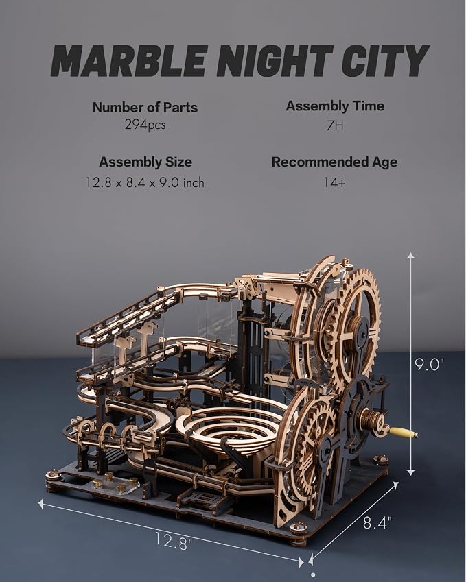 RoWood 3D Puzzles for Adults, Marble Run Model Kits for Adults to Build, Wooden Puzzles Christmas Birthday Gifts - Marble Night City LGA01