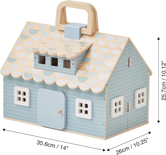 Olivia's Little World Wooden Cottage Dollhouse with 12 Accessories & 4 Figurines – Portable 2-Story Playhouse for 3.5" Dolls – Foldable Miniature Toy House for Girls Ages 3+